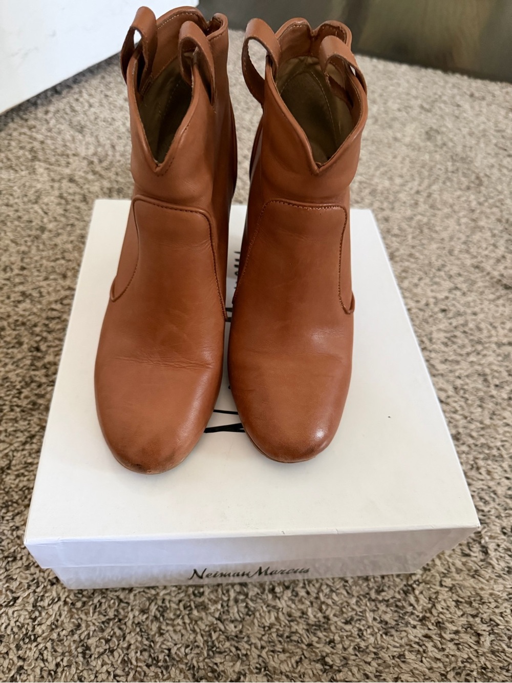 Neiman Marcus Cognac Leather Ankle Booties